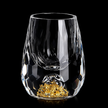 Whiskey Glass | Crystal & Gold | Faceted Design | Home Bar Essential