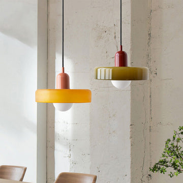 Modern Bauhaus Pendant Light with Glossy Glass Shade