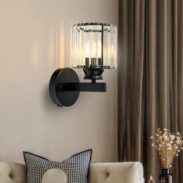Modern Crystal Wall Light with Ribbed Glass Shade – Square & Round Options Available