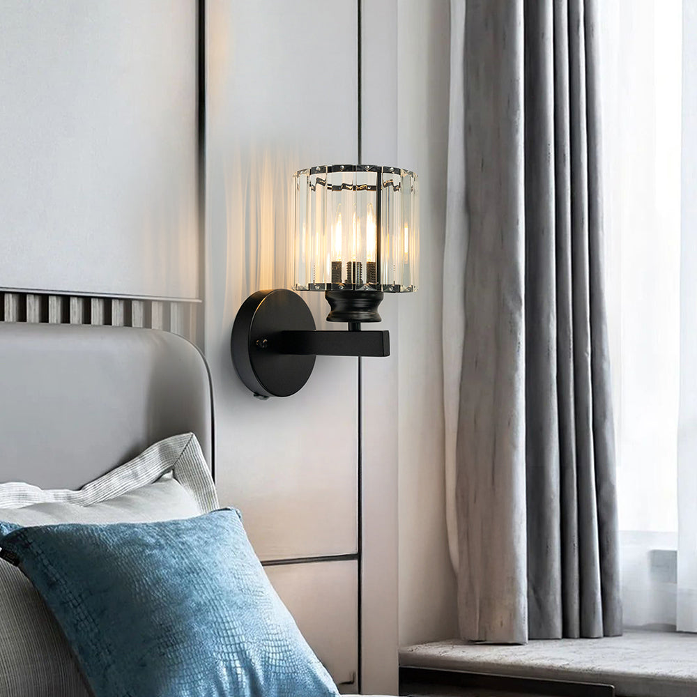 Modern Crystal Wall Light with Ribbed Glass Shade – Square & Round Options Available