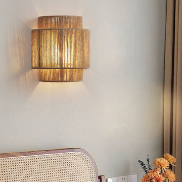 Japanese Woven Rope Wall Light – Boho Coastal Dual-Tier Sconce for Living Room/Bedroom