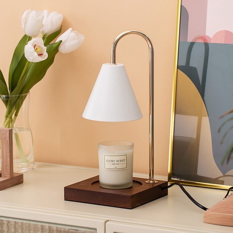 Table Lamp | Wood & Metal | Conical Shade, Solid Wood Base | Living Room Accent