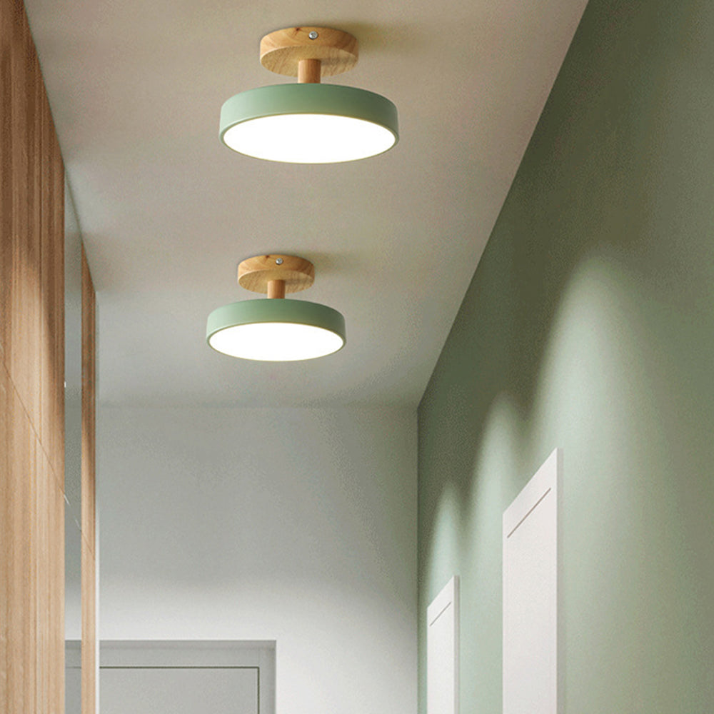 Modern Flush Mount LED Ceiling Light – Wood & Iron, Minimalist Round Design
