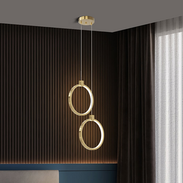 Modern Brass Circle Pendant Light - Dual Ring Hanging Fixture