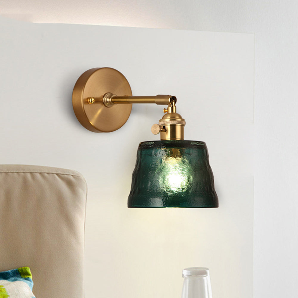 Wall Sconce | Brushed Brass & Textured Glass | Adjustable Arm | Living Room Accent