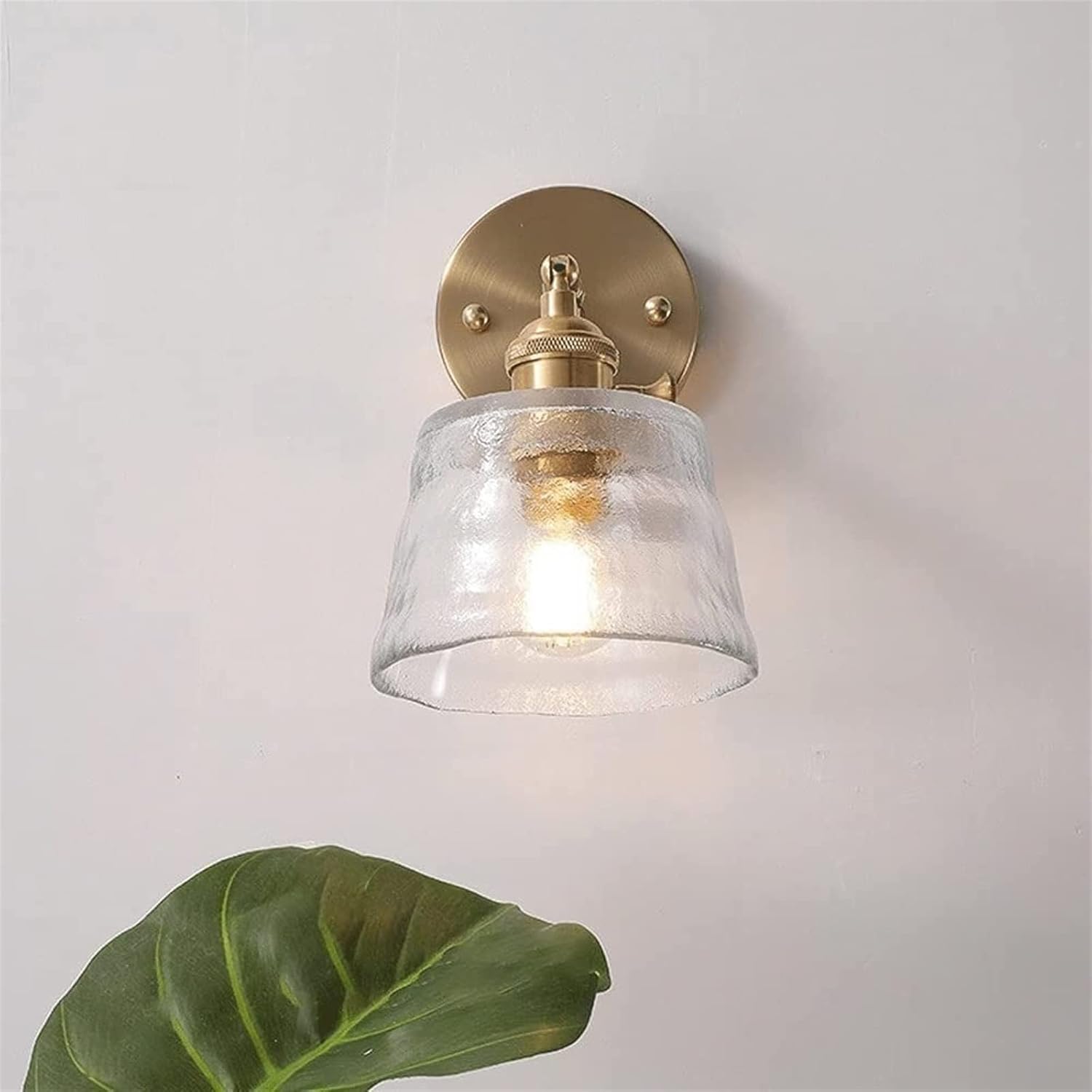 Wall Sconce | Brushed Brass & Textured Glass | Adjustable Arm | Living Room Accent