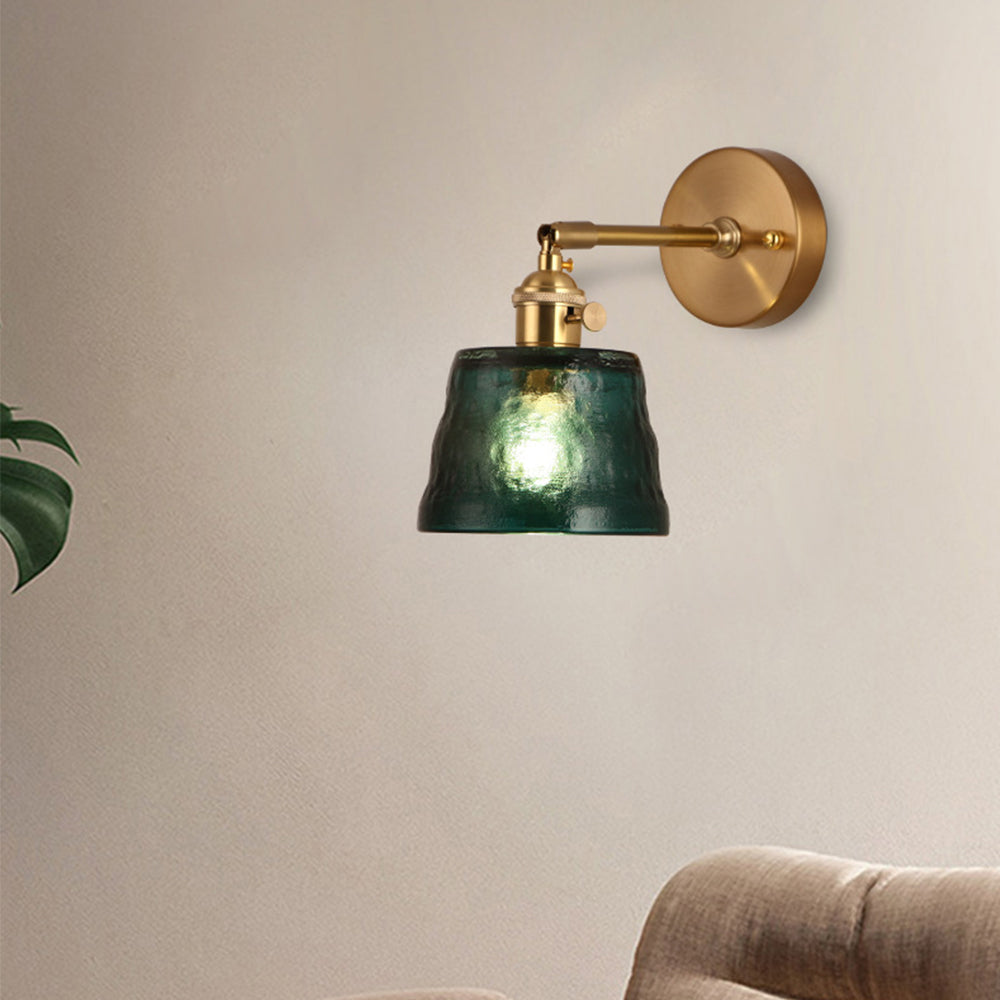 Wall Sconce | Brushed Brass & Textured Glass | Adjustable Arm | Living Room Accent