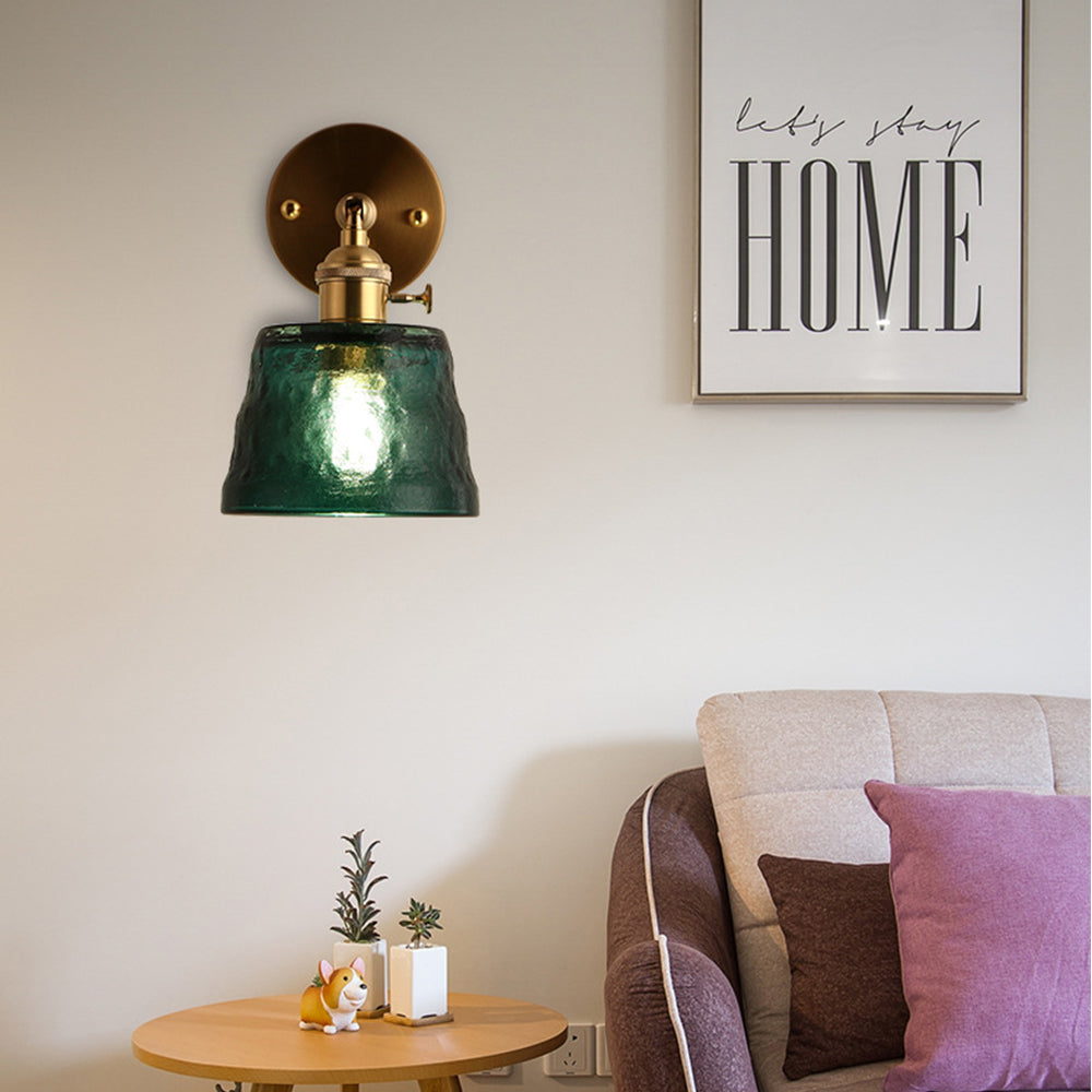 Wall Sconce | Brushed Brass & Textured Glass | Adjustable Arm | Living Room Accent