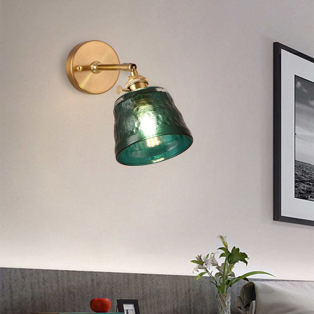 Wall Sconce | Brushed Brass & Textured Glass | Adjustable Arm | Living Room Accent