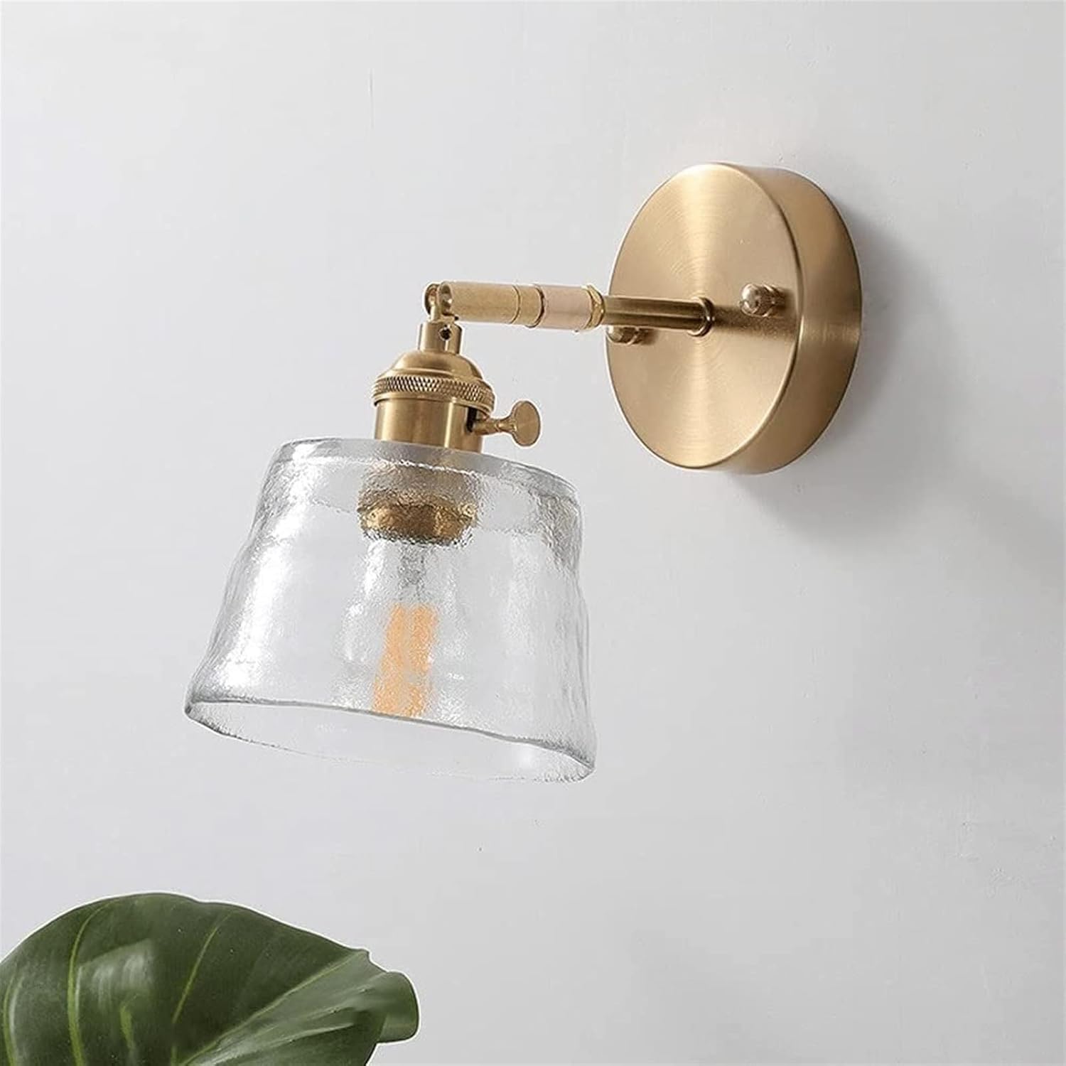 Wall Sconce | Brushed Brass & Textured Glass | Adjustable Arm | Living Room Accent
