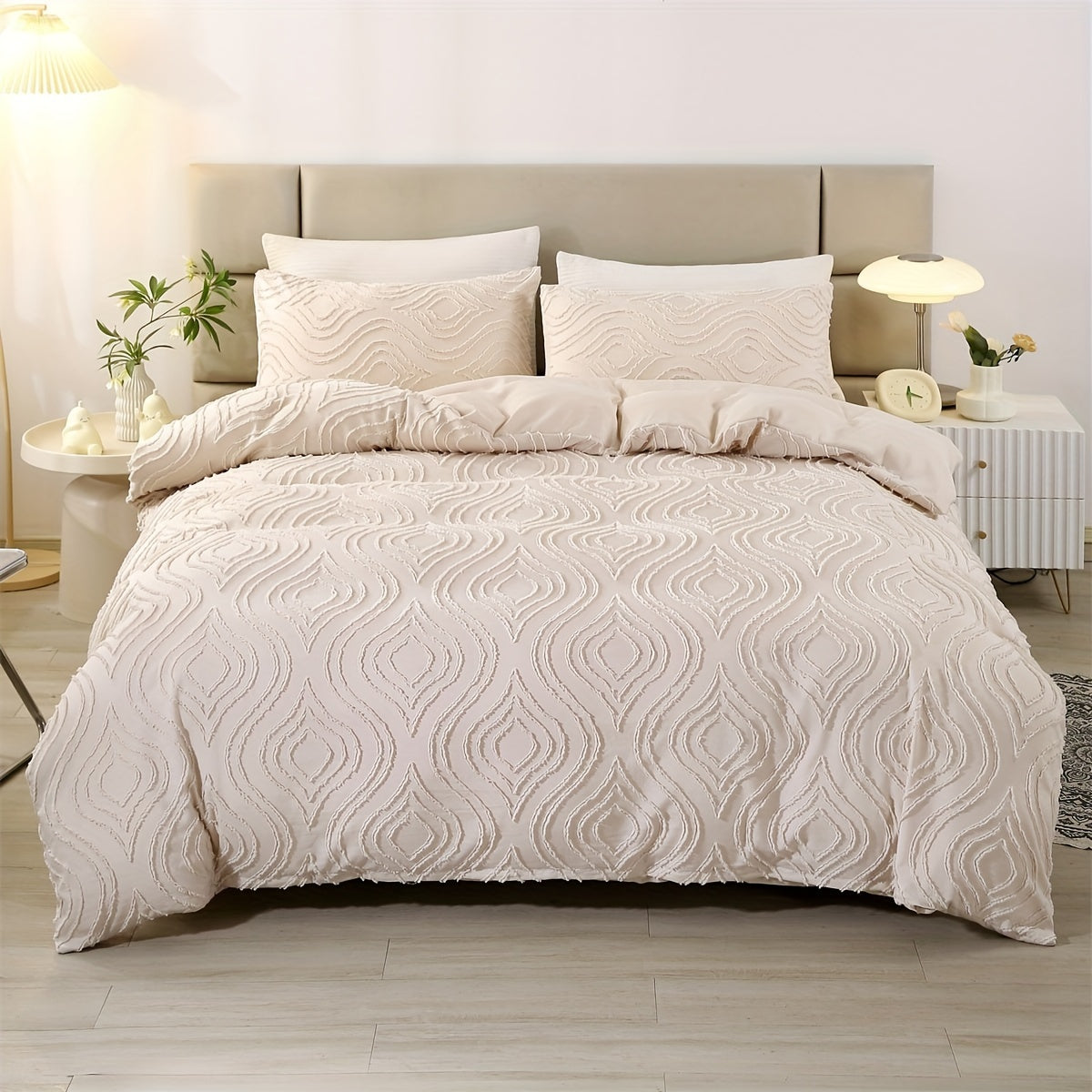 Geometric-Pattern Duvet Cover Set with Pillowcases, Machine Washable