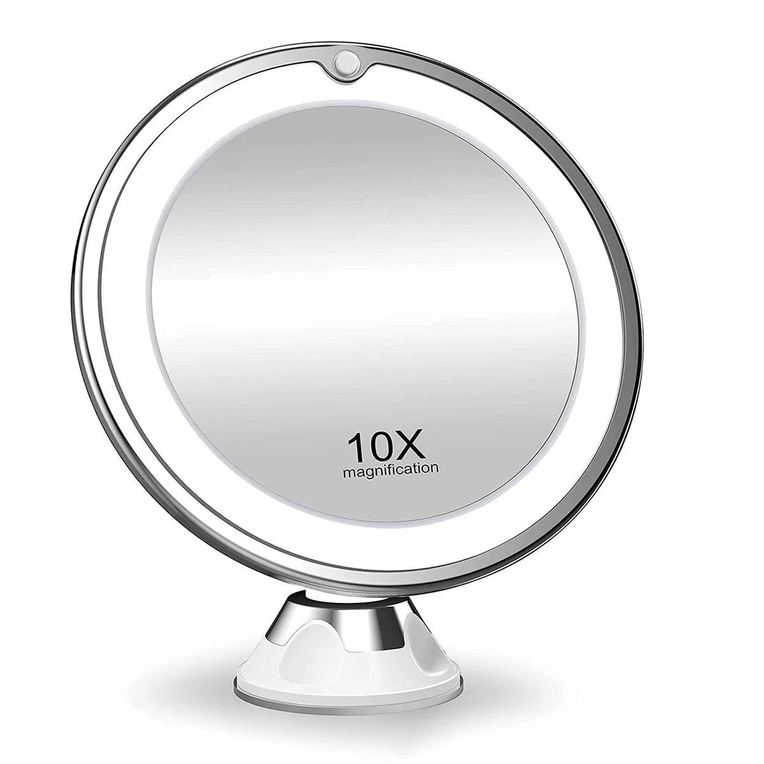 10x Magnifying LED Vanity Mirror with 360° Rotation and Suction Base