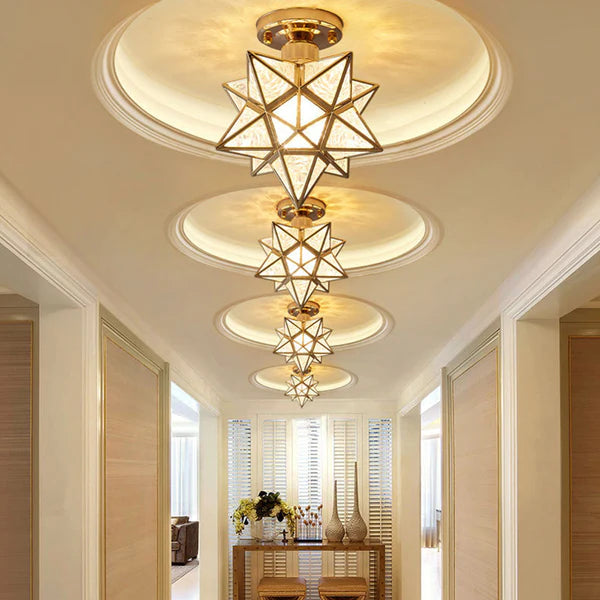Modern Geometric Moravian Star Flush Mount Ceiling Light Fixture