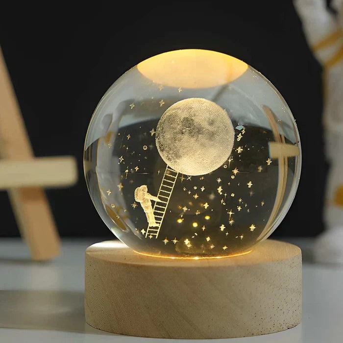 LED Crystal Ball | Clear Crystal & LED Light | Spherical Moon Design | Living Room Accent