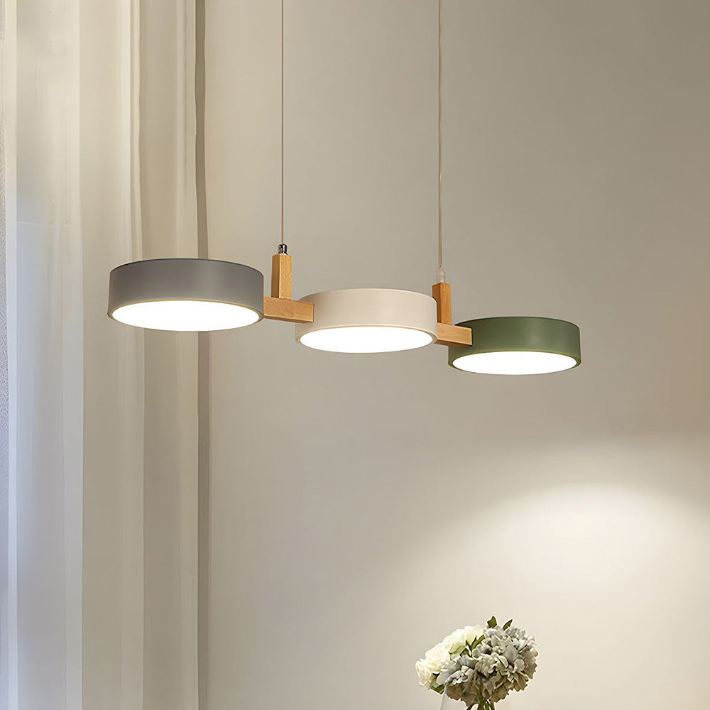 Modern Nordic Triple Cylinder Pendant Light with Wood Accent – LED, 77cm Ceiling Fixture