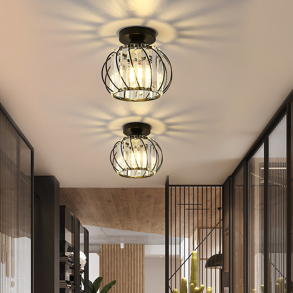 Modern Industrial Glass Ceiling Lights - Set of 2 Flush Mount Fixtures