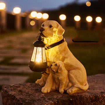 Solar-Powered Dog Lantern Sculpture with LED Light for Garden Décor