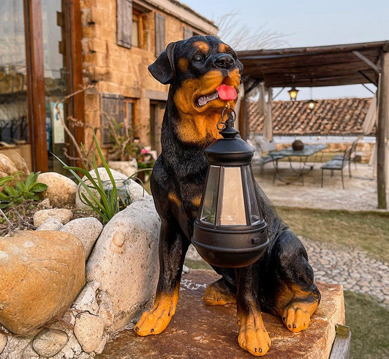 Solar-Powered Dog Lantern Sculpture with LED Light for Garden Décor