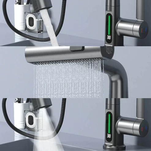 Kitchen Faucet | Matte Black Metal & LED Display | Touch Control & Pull-out Sprayer | Modern Kitchen
