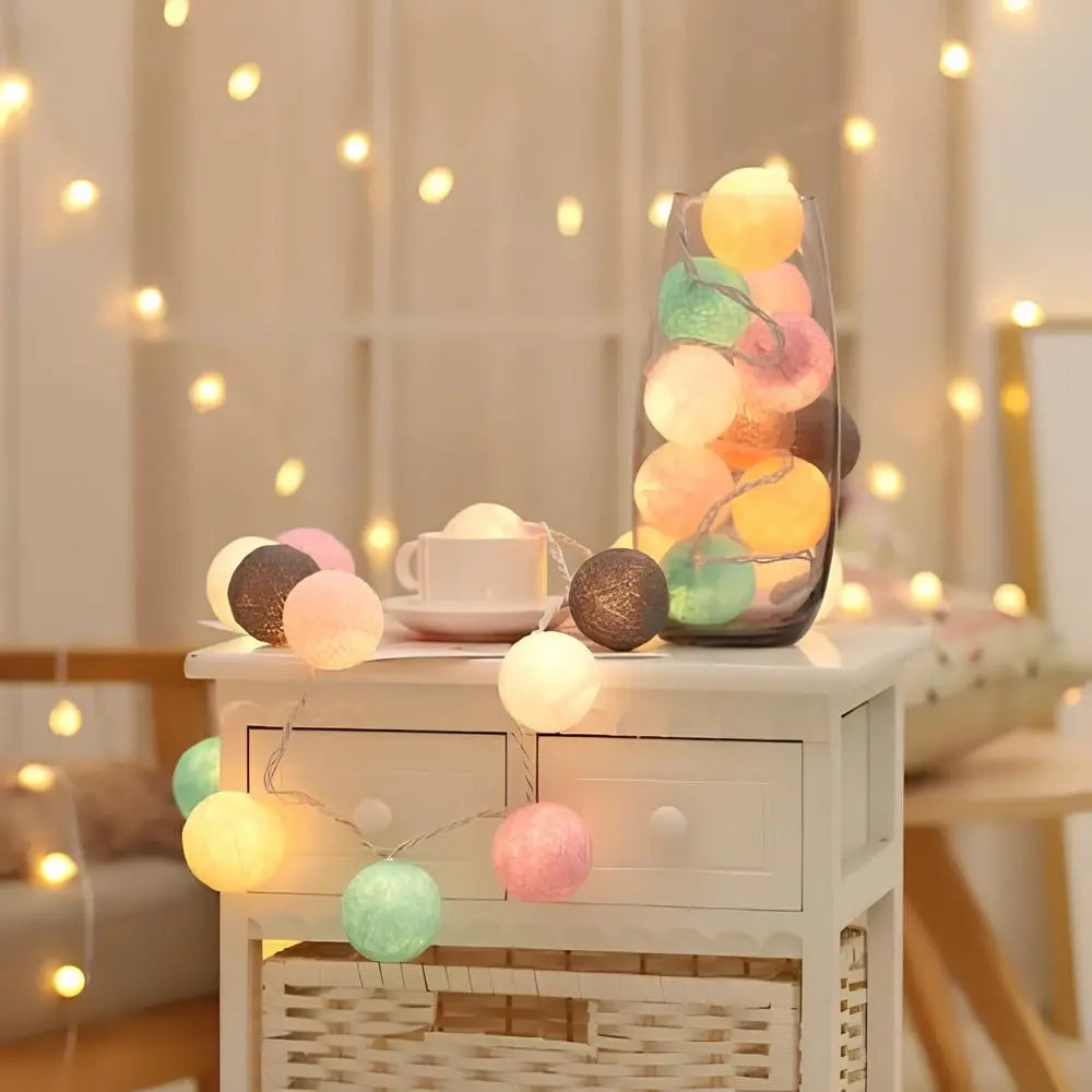 Cozy Cotton Ball String Fairy Lights - Warm Ambient Home Decor