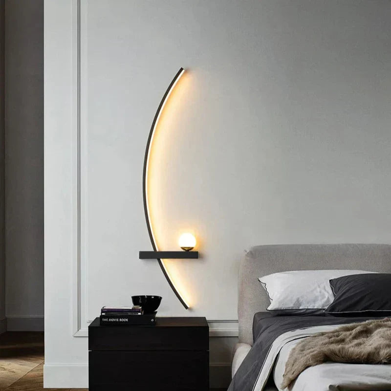 Minimalist LED Wall Light with Shelf – Modern Arc Design & Ambient Lighting