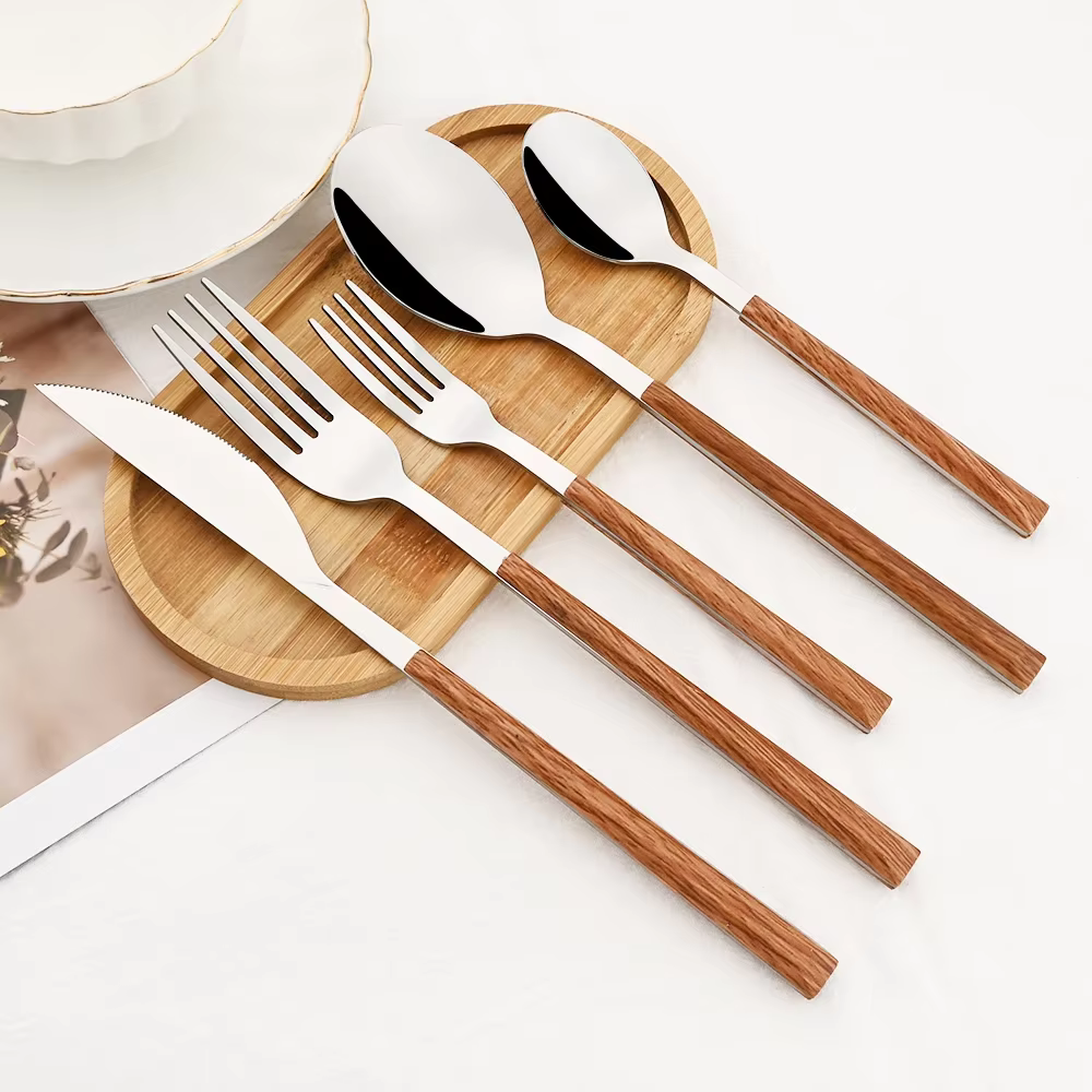 Cutlery Set | Stainless Steel & Wood | Polished Finish & Wooden Handles | Elegant Dining