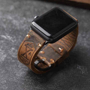 Handcrafted Vintage Leather Apple Watch Band with Rugged Stitching