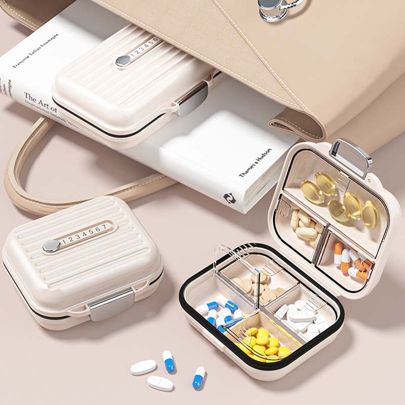 Mini Portable Pill Organizer with Password Protection & 7 Compartments