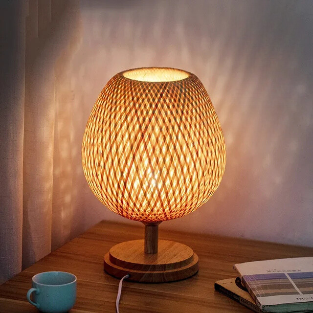 Table Lamp | Bamboo & Wood | Woven Shade | Cozy Living Room Accent