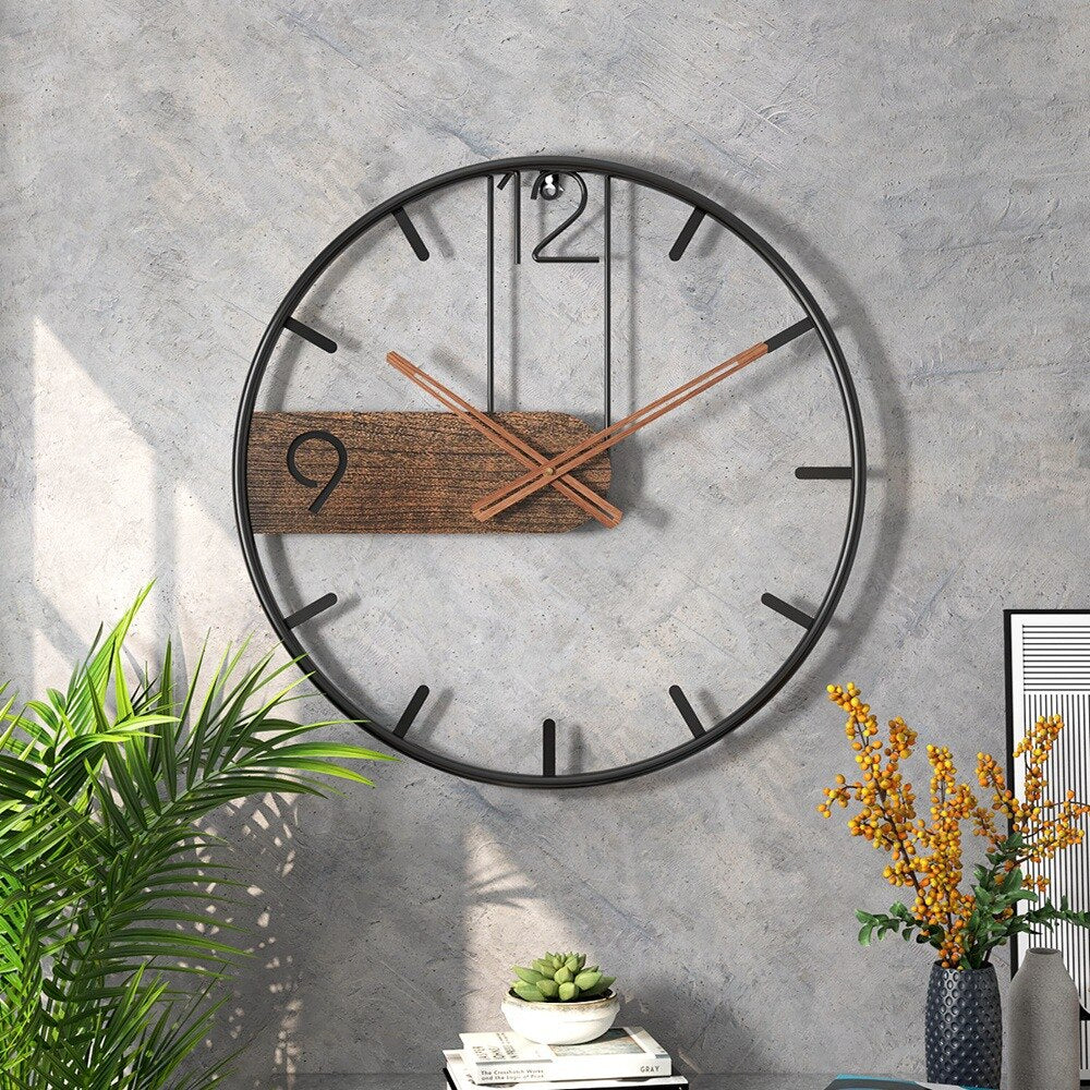 Wall Clock | Steel & Walnut Wood | Exposed Frame | Living Room Accent