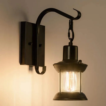 Industrial Vintage Lantern Wall Sconce with Oil-Bronze Finish