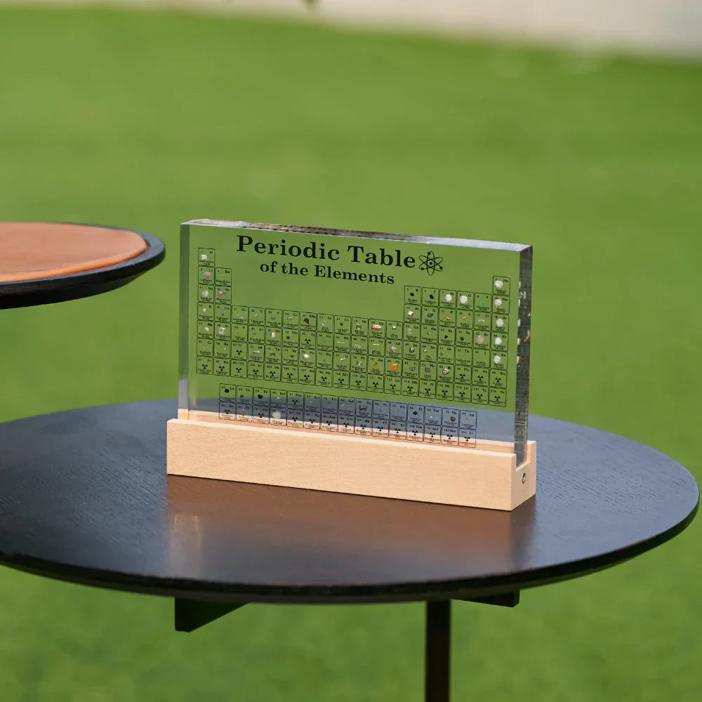Illuminated Periodic Table Decor with Real Elements in Acrylic and Wood