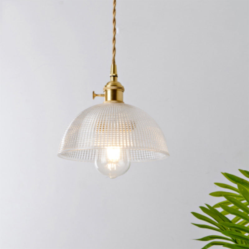 Pendant Light | Ribbed Glass & Brass | Petal-Like Shade | Living Room Accent
