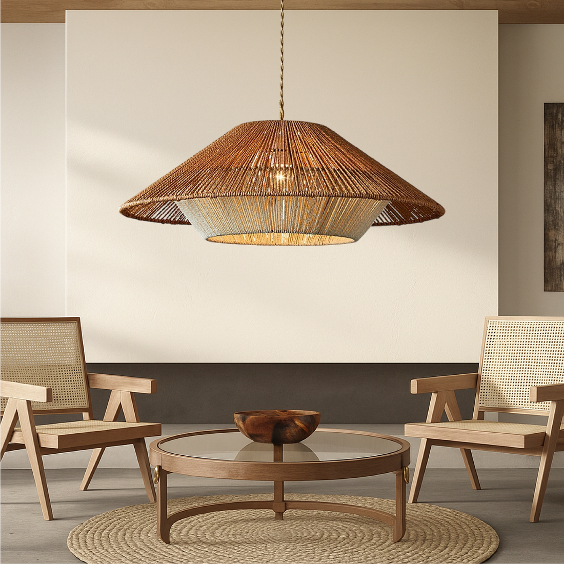 Pendant Light | Bamboo & Textile Cord | Woven Texture | Living Room Ambiance