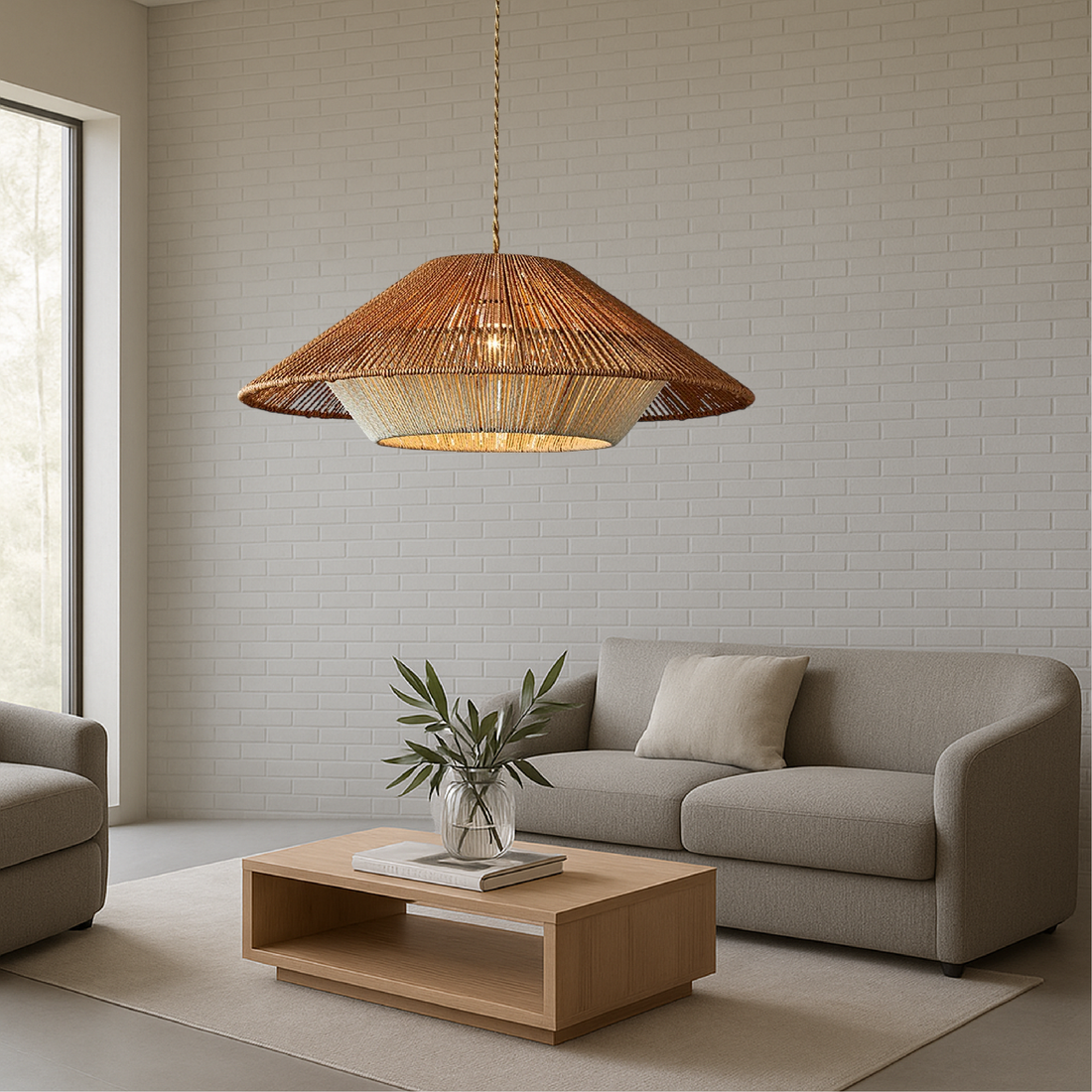 Pendant Light | Bamboo & Textile Cord | Woven Texture | Living Room Ambiance
