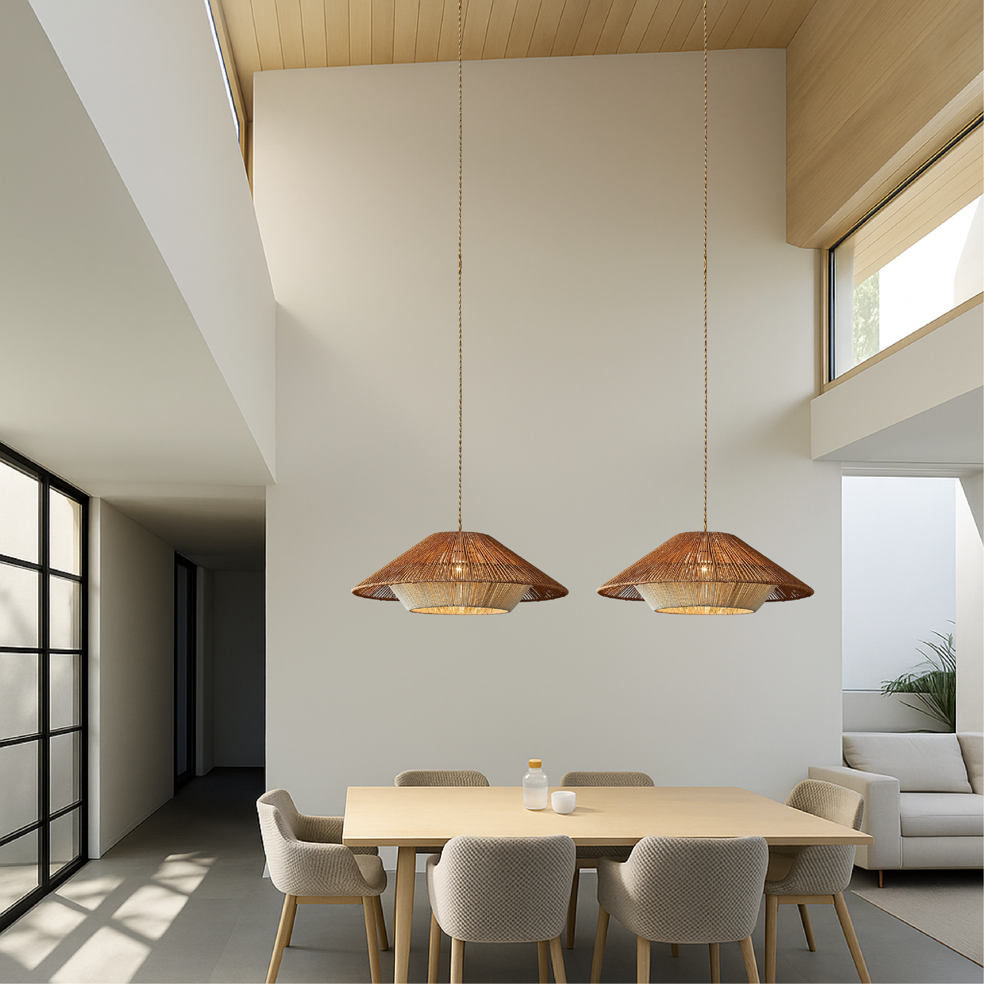 Pendant Light | Bamboo & Textile Cord | Woven Texture | Living Room Ambiance