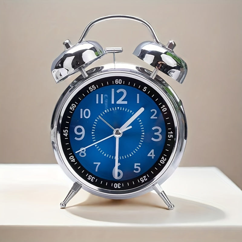 Alarm Clock | Chrome Metal & Glass | Dual Bell Design | Bedside Table