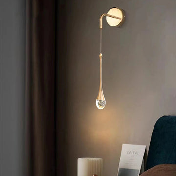 Modern LED Wall Light with Teardrop Glass Pendant and Gold Accent – Warm Ambient Glow