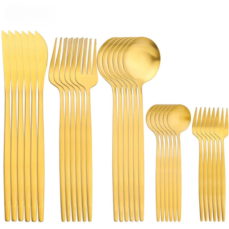 Cutlery Set | Stainless Steel | Gold Finish & Sleek Handles | Upscale Dining