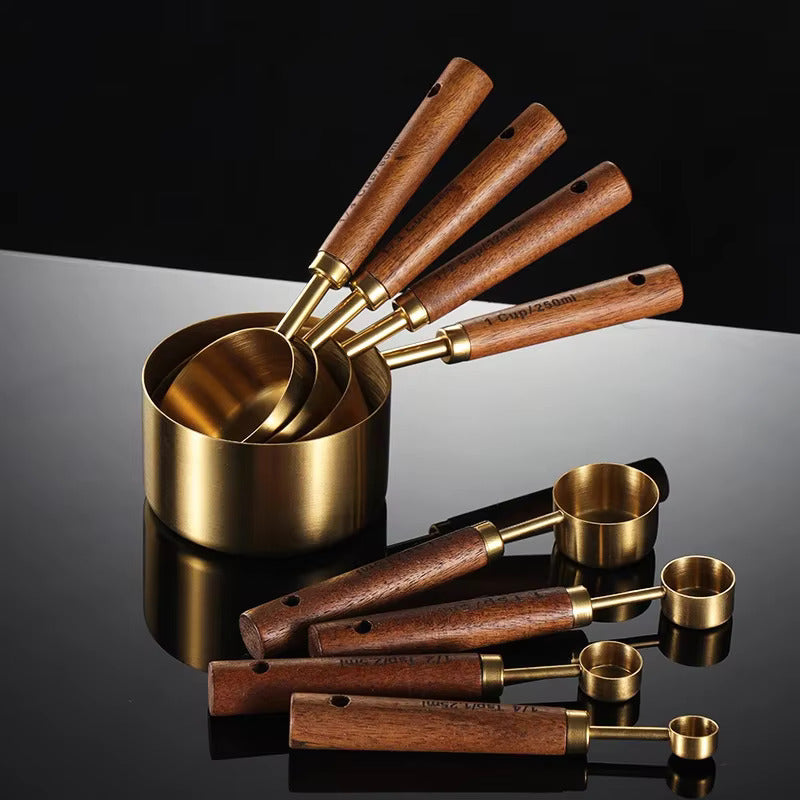 Measuring Set | Solid Oak & Stainless Steel | Ergonomic Handles | Gourmet Kitchen Use