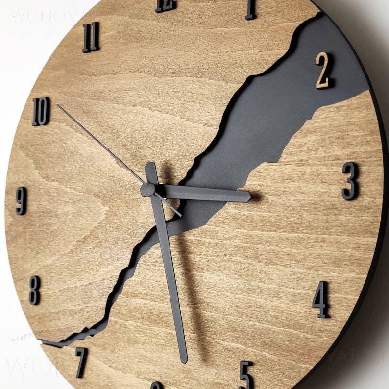 Wall Clock | Wood & Metal | Modern Scandinavian Split Design | Minimalist Setting