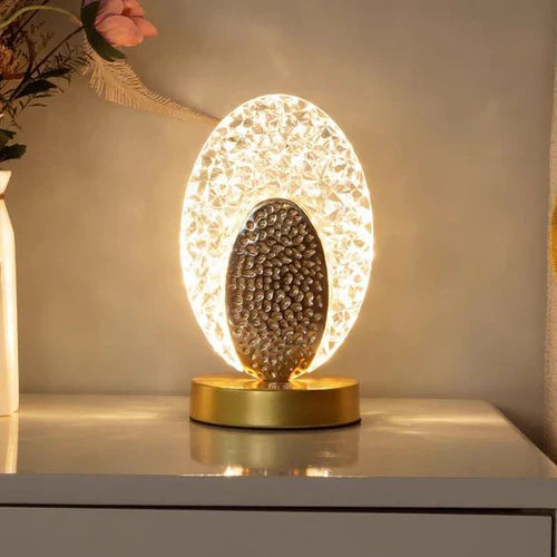 Modern Elegant Peacock-Inspired Table Lamp with Textured Oval Design