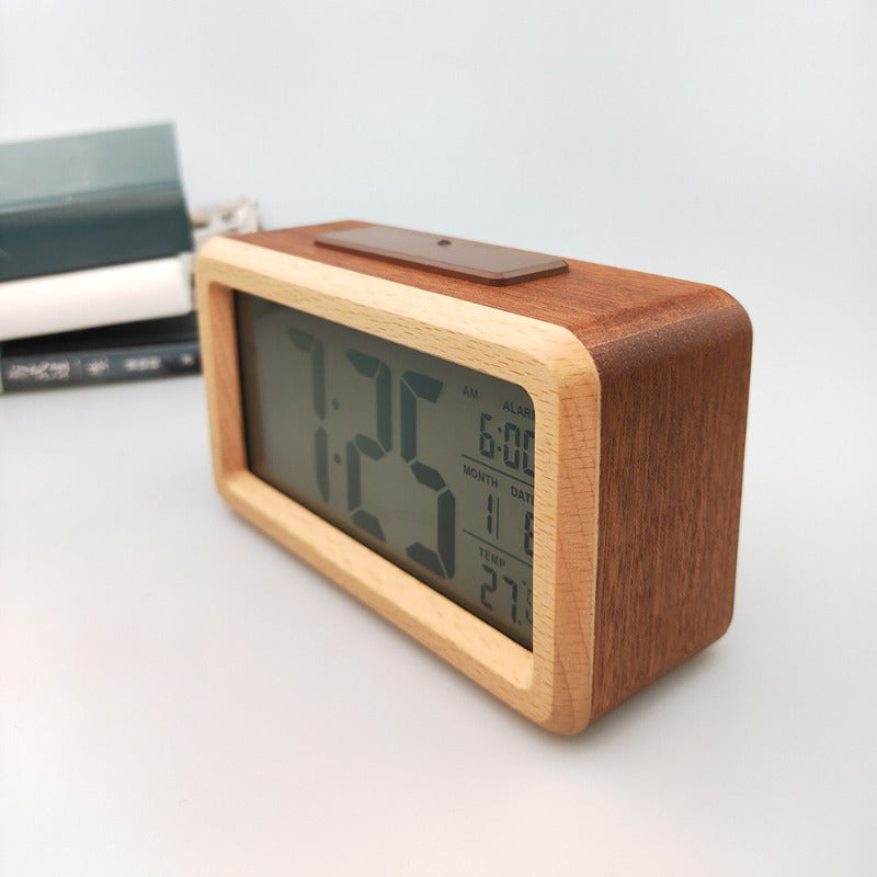 Alarm Clock | Wood & Plastic Display | Digital Display & Calendar | Bedside Table