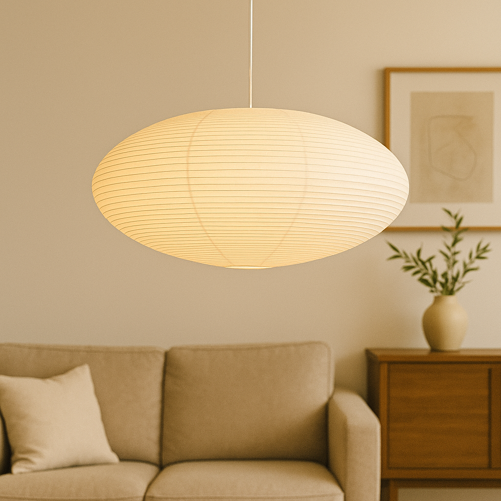 Pendant Lamp | Textured Paper & Metal | Oval Textured Surface | Living Room Accent