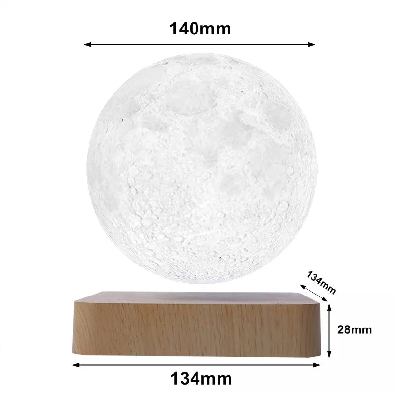 Table Lamp | 3D Printed Plastic & Natural Wood | Levitating Moon Surface | Living Room Accent