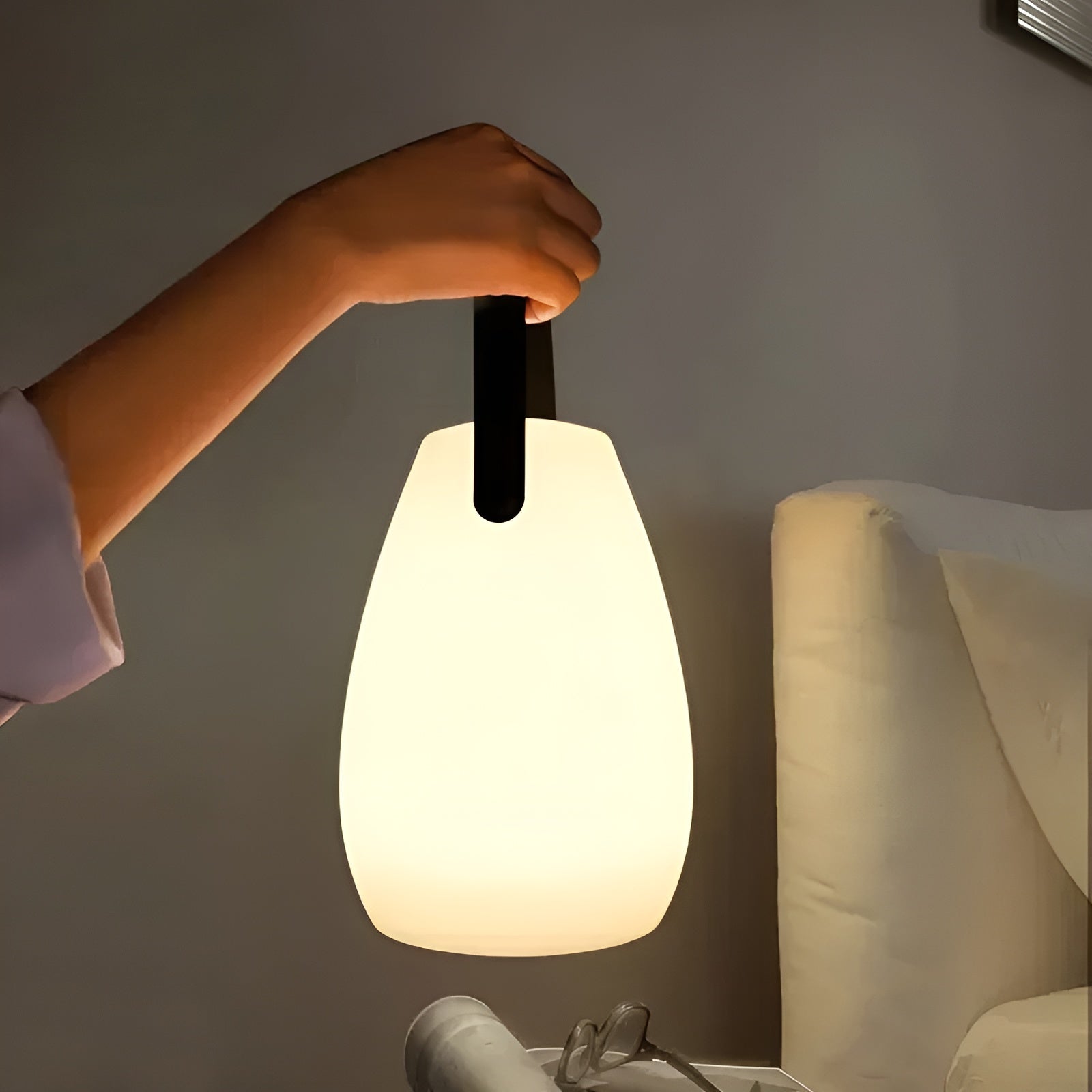 Table Lamp | Frosted Glass & Brushed Metal | Wireless Dimmable LED | Indoor Outdoor Ambient Lighting