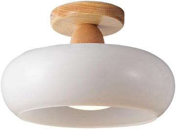 Modern Scandinavian LED Flush Mount Ceiling Light with Wood & Glass Design