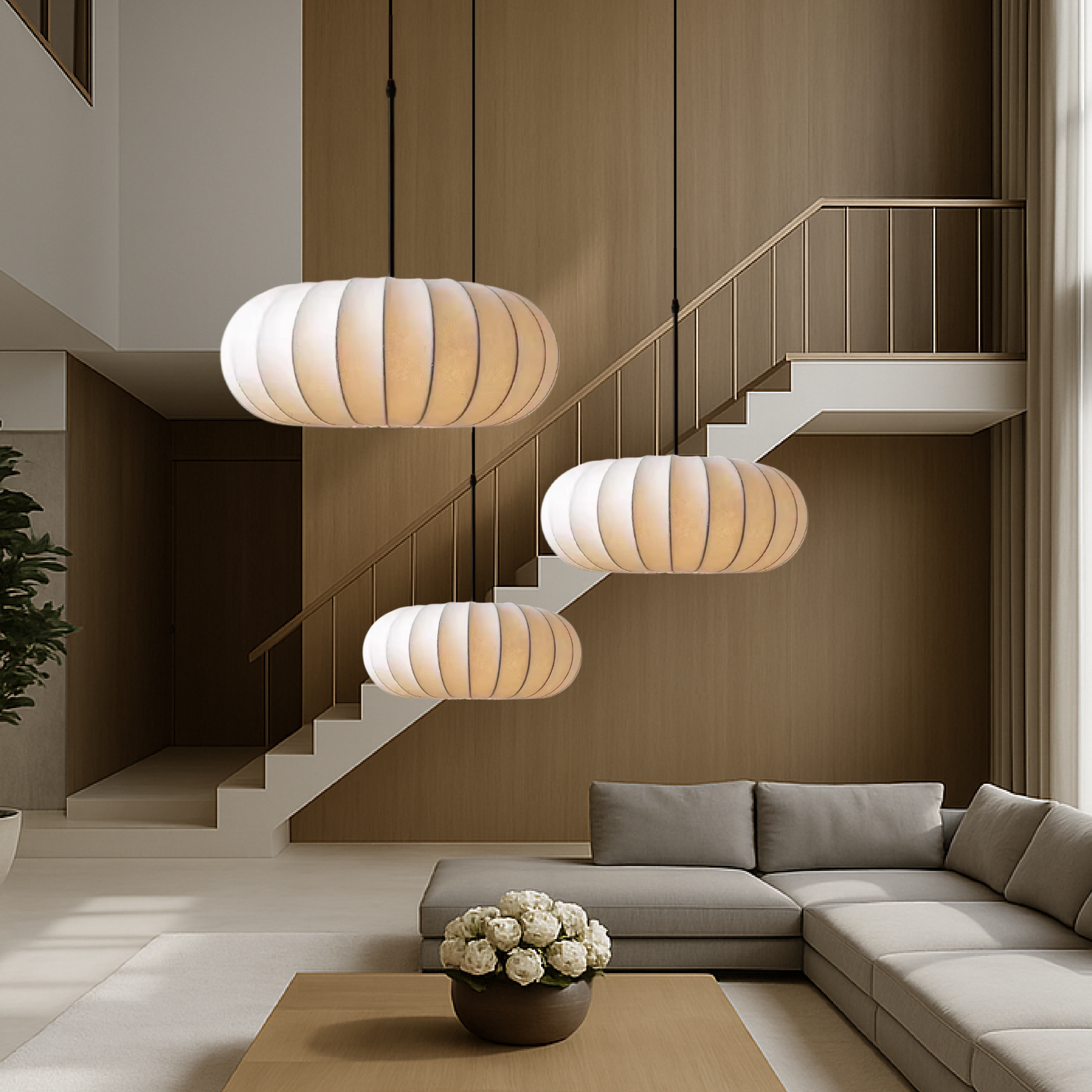 Pendant Lamp | Silk & Metal | Soft Ambient Lighting | Living Room Accent