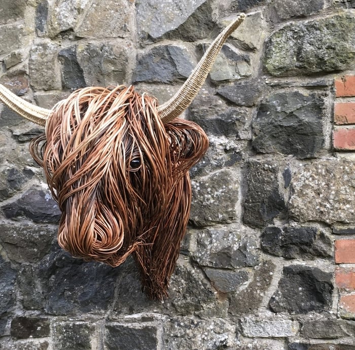 Rustic Handcrafted Cow Wall Sculpture with Dramatic Horns - Artistic Decor