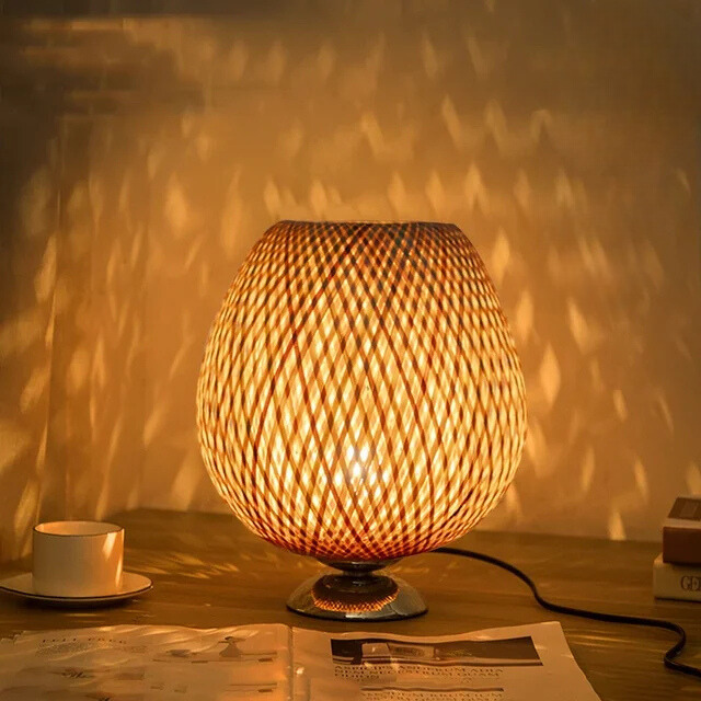 Table Lamp | Bamboo & Wood | Woven Shade | Cozy Living Room Accent